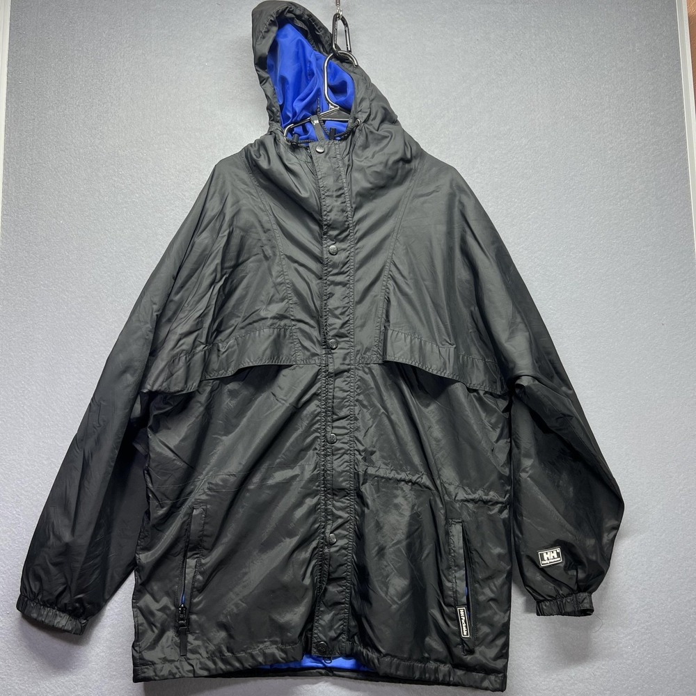 Helly Hansen HH Packable Jacket Mens Large Black Hooded Windbreaker Lightweight